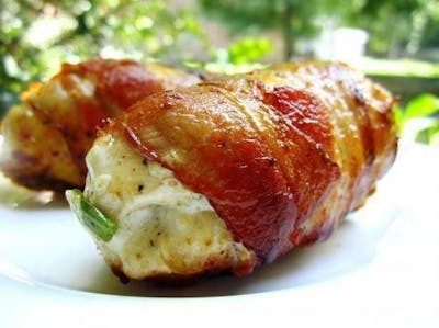 Bacon Wrapped, Cream Cheese Stuffed Chicken Breasts
