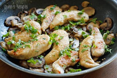 Chicken and Mushrooms in A Garlic White Wine Sauce