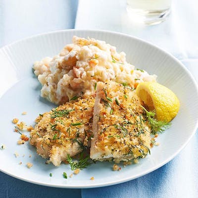 Herb-Crusted Cod with Cauliflower Mash