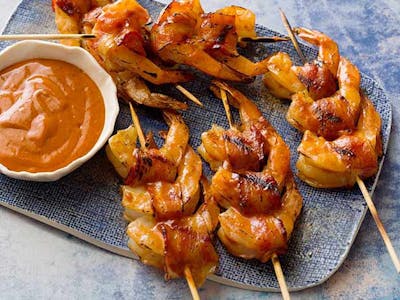 Bacon-Wrapped Prawns with Chipotle BBQ Sauce